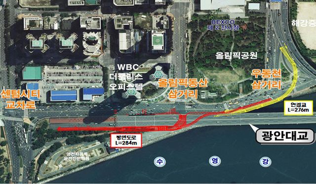 광안대교 접속도로 연결공사 위치도.부산시 제공