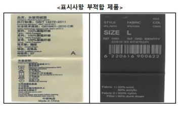 표시사항 부적합 제품