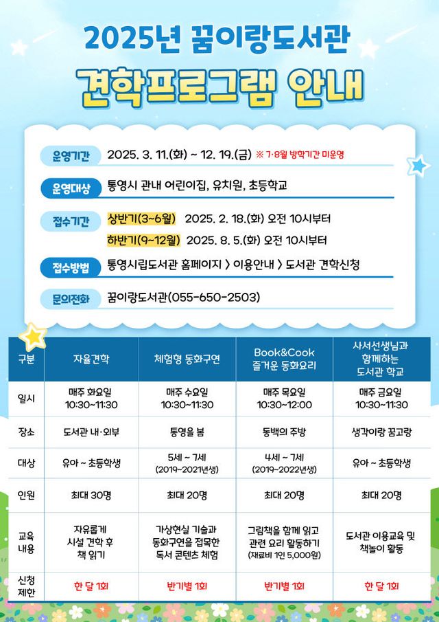 통영시 꿈이랑도서관과 함께하는 신나는 책 여행 포스터
