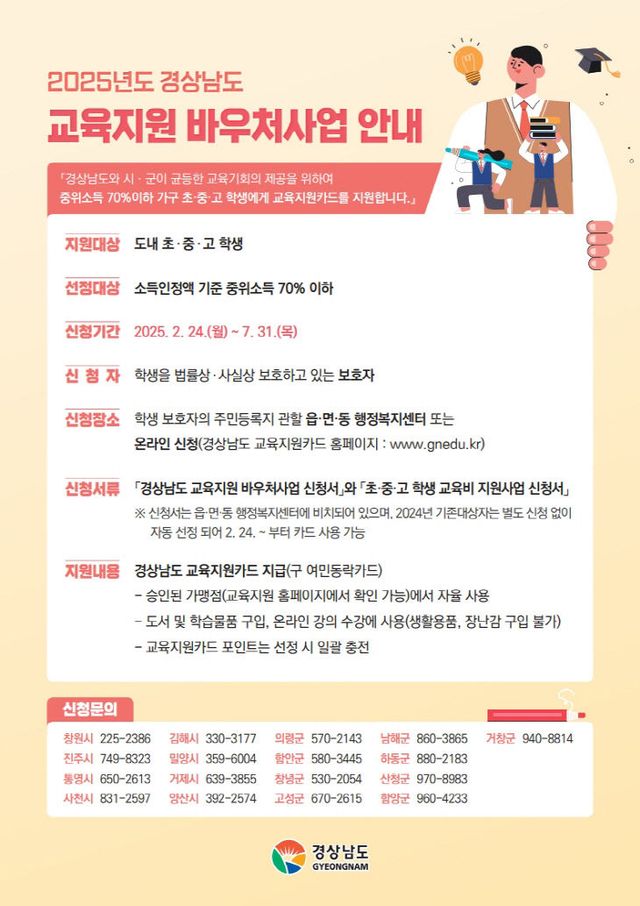 2025년 경남도 교육지원 바우처사업 신규 신청 안내
