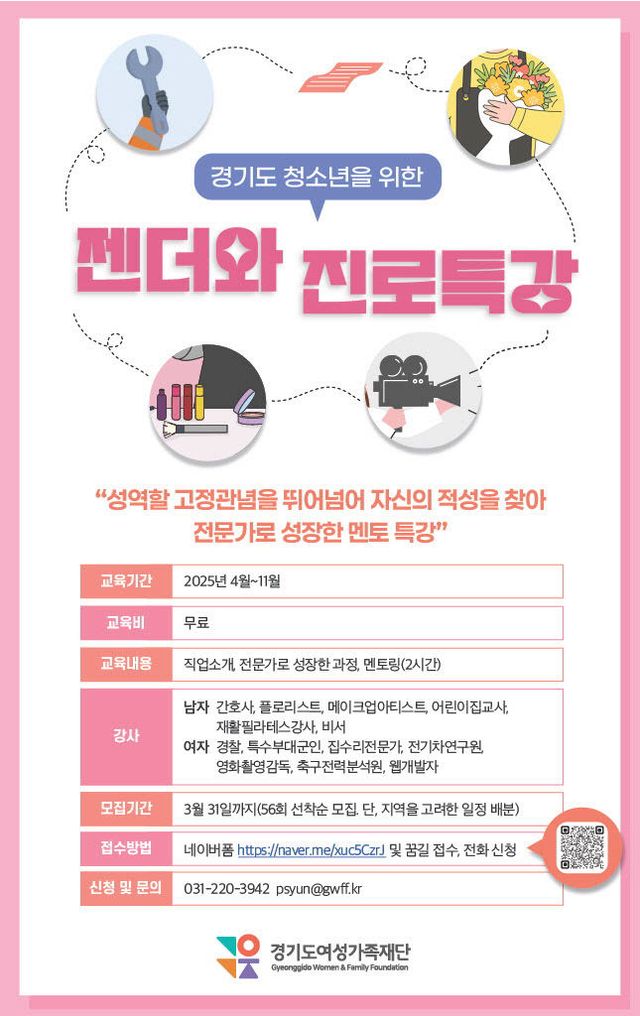 경기도여성가족재단 젠더와 진로특강 포스터