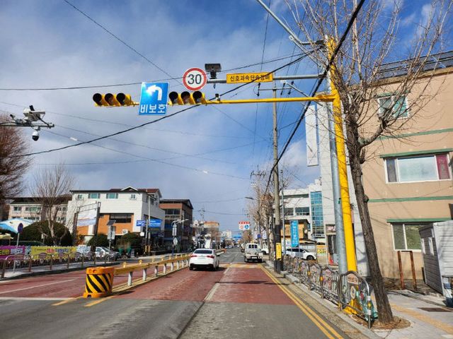 함안군, 어린이보호구역 신호등 노란색 도색 완료