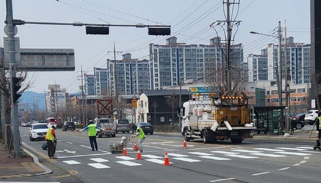 차선도색공사모습