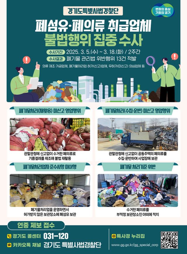 폐섬유·폐의류 취급업체 ‘불법행위’ 적발 그래픽