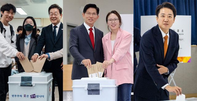 이재명 후보, 청년들과 사전투표<YONHAP NO-4592>