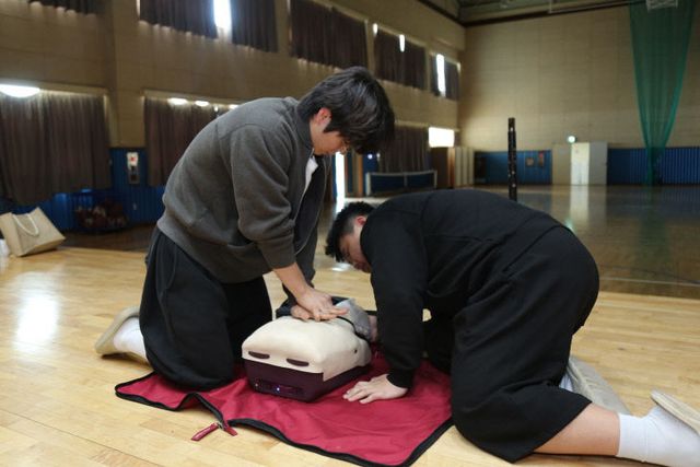 태안소방서 고등부 대표 만리포고등학교 연습 사진