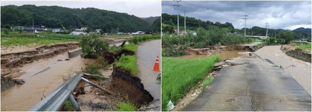 2020년 7월 집중호우 당시 피해상황(왼쪽부터 대사천,음마곡천)