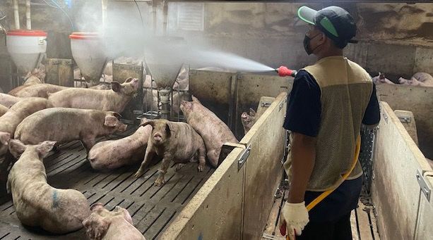 1. 농업인이 악취 저감 미생물을 살포하고 있다