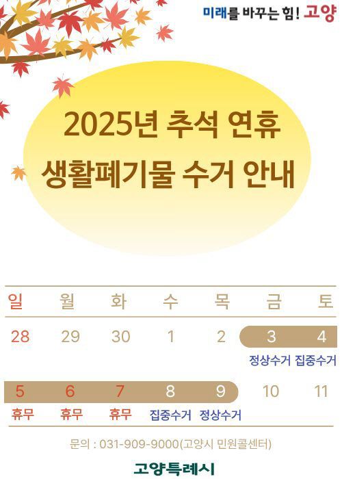 3. 고양시, 추석 연휴 생활쓰레기 관리 총력