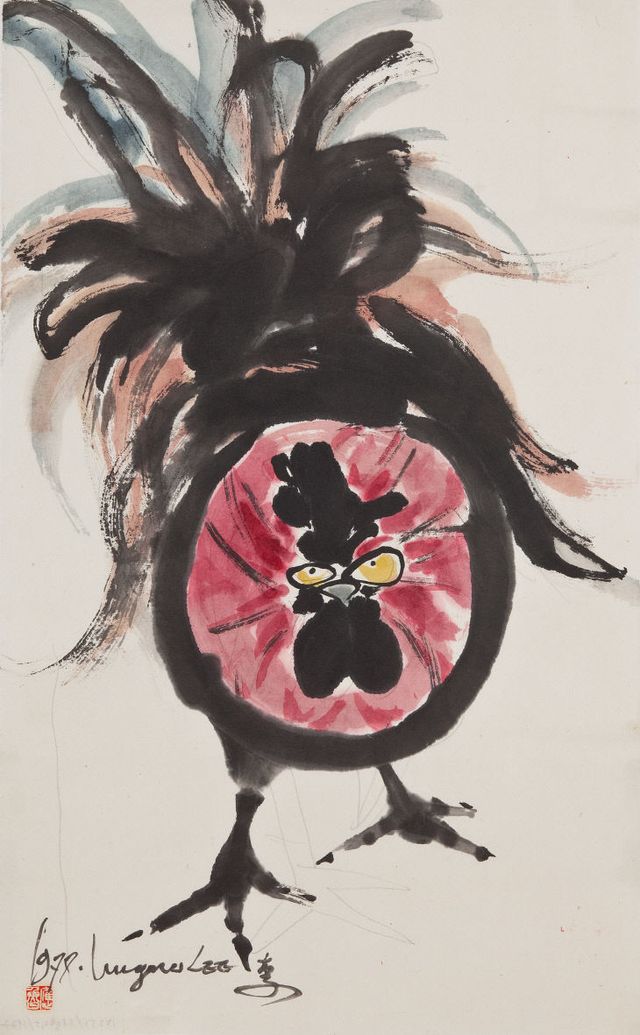 이응노, 닭, 1977, 68x42.5cm, 종이에 먹, 색 (1)