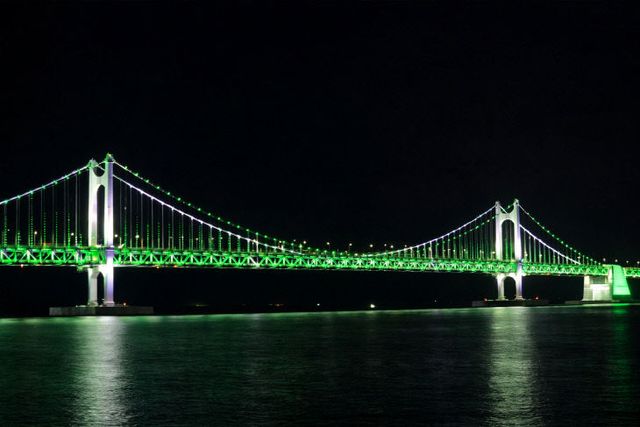 광안대교 녹색 점등 전경