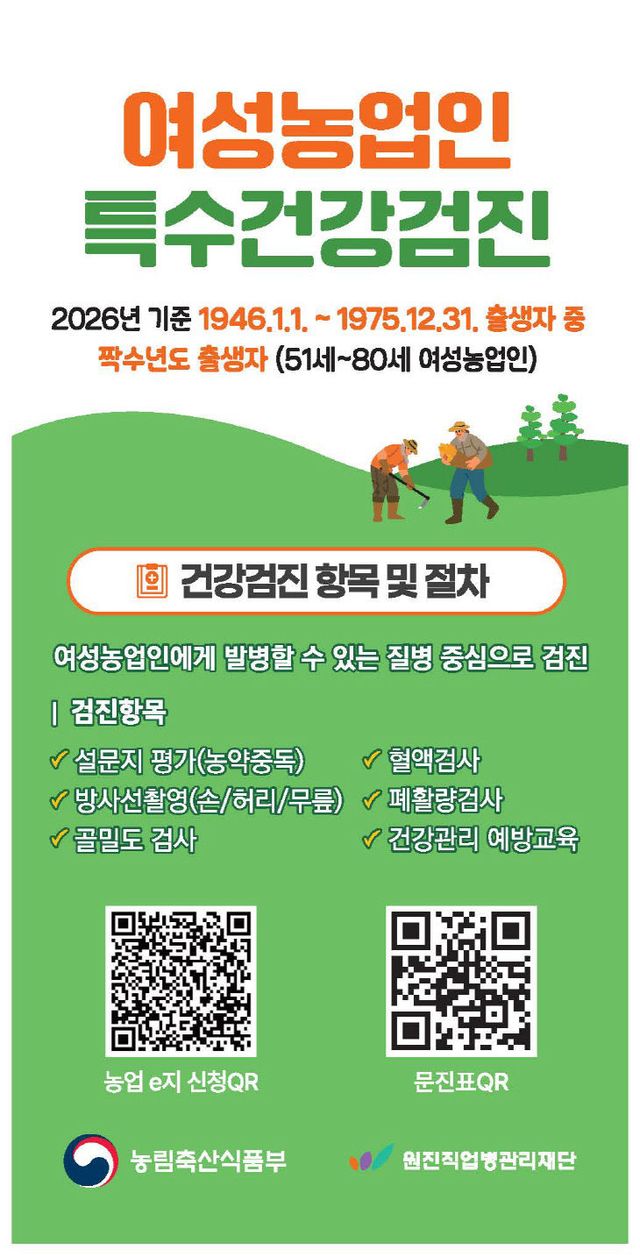 옹진군, 여성농업인 특수건강검진사업 추진