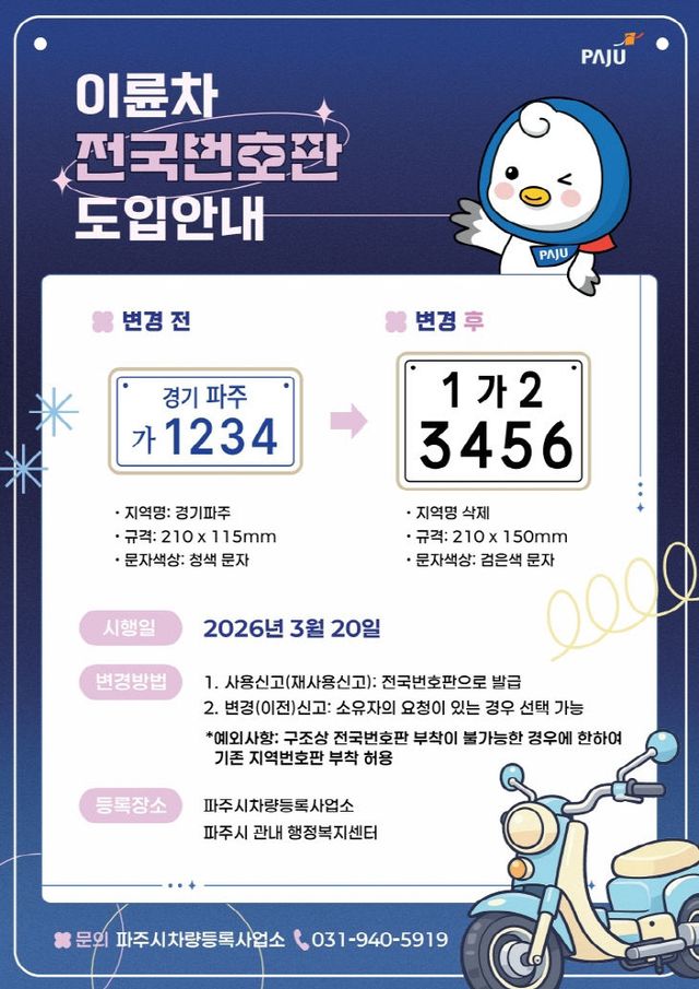 2. 파주시, 20일부터 이륜차 전국번호판 본격 시행