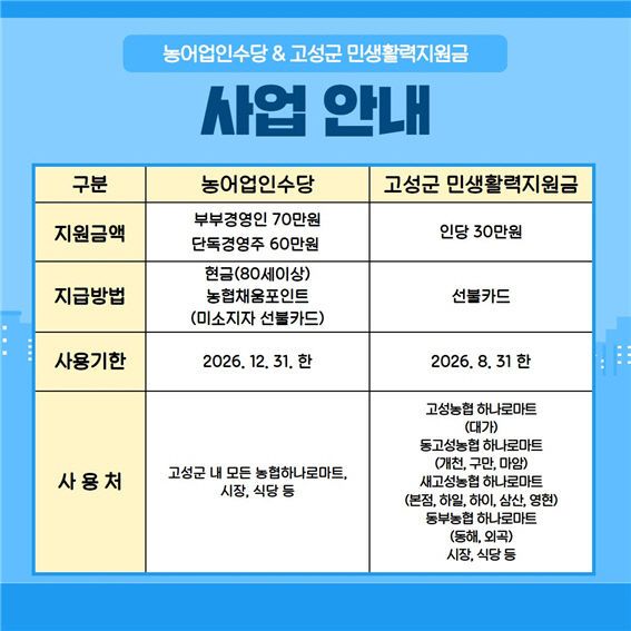 고성군 자체 민생활력지원금 사용 안내
