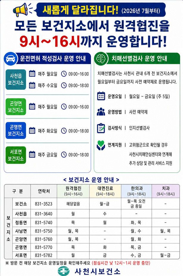 사천시 보건지소 운영체계 안내문
