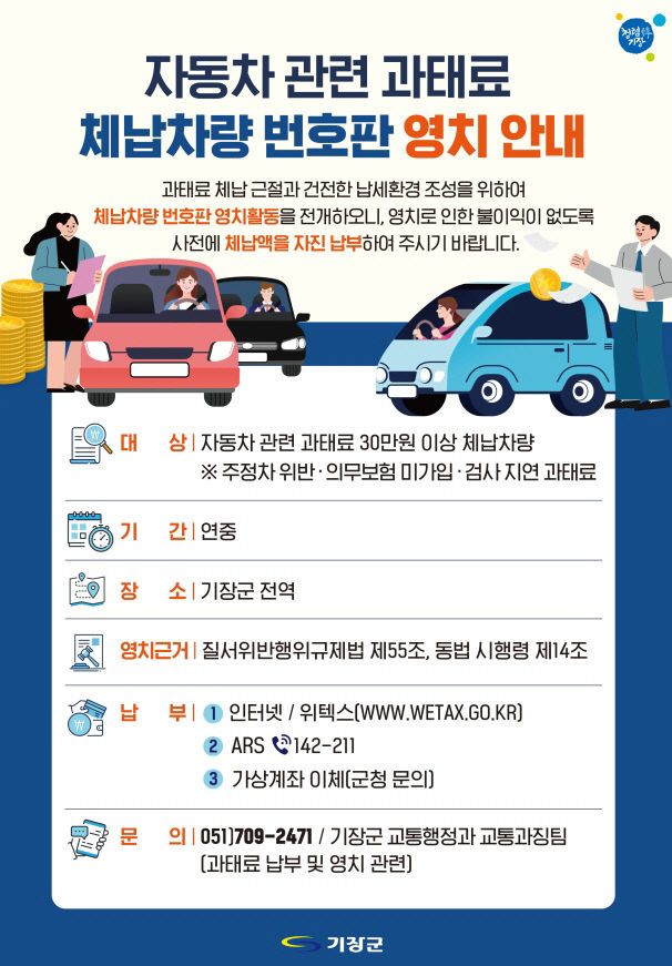 2-1. 기장군 자동차 관련 과태료 체납차량 번호판 영치 안내문