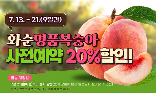 화순팜 복숭아 사전예약 할인 이벤트 배너