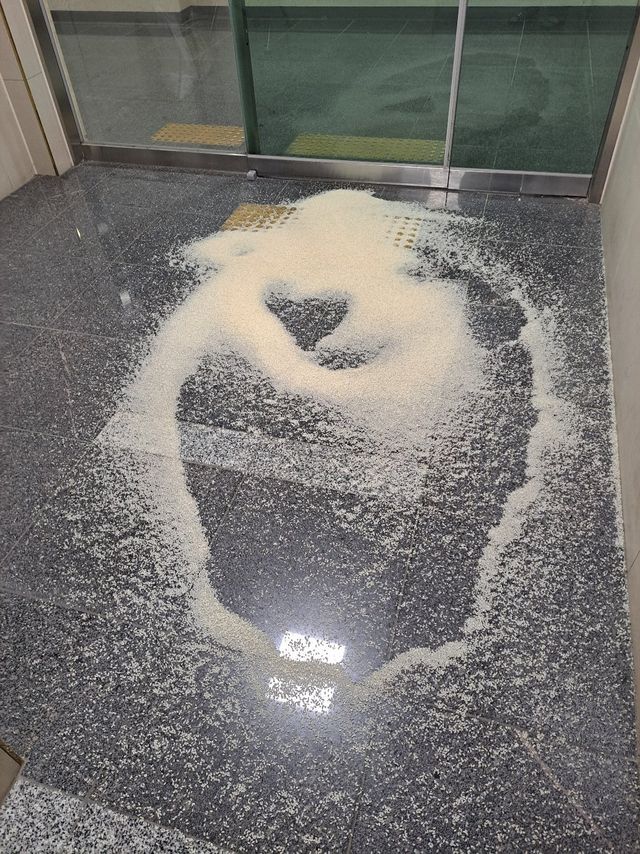 아파트 주차장에 쌀 쏟았다.