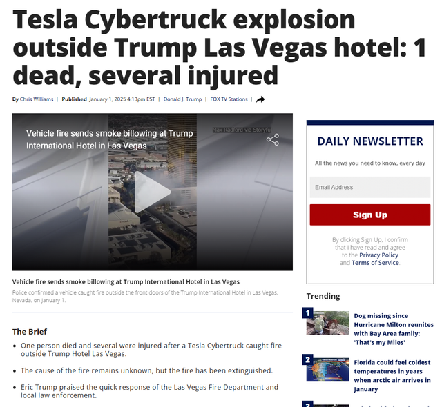 image.png 美 라스베가스 트럼프 타워에서 테슬라 사이버트럭 폭발로 1명 사망.. 일론 머스크