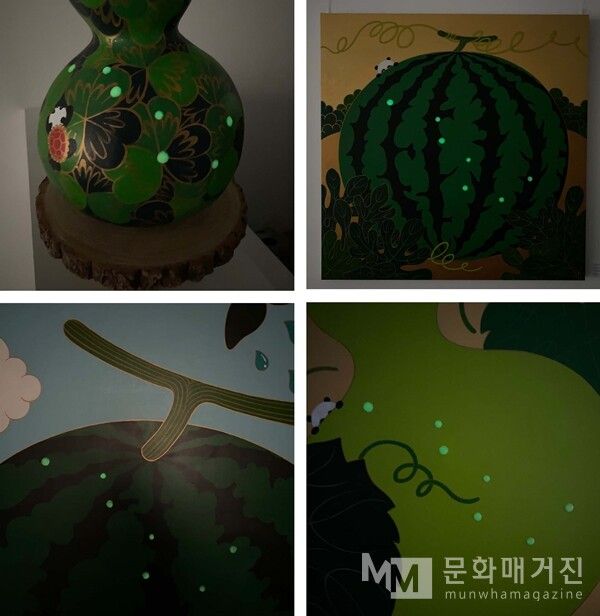 ▲ 작품 속 야광 안료가 사용된 부분 모음 / 사진: 정혜련 제공