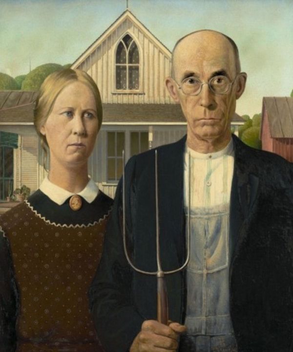 ▲ American Gothic(미국의 고딕), oil on beaverboard by Grant Wood, 1930; in the Art Institute of Chicago