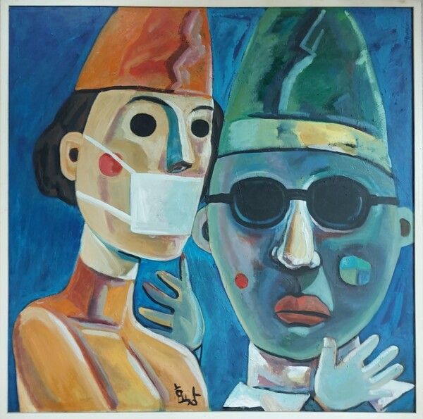 ▲ 거리두기, 2024, 캔버스에 유채, 100x100cm / 사진: 아트스페이스감 제공&nbsp;