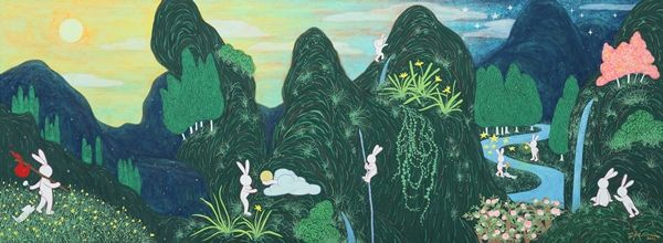 ▲ '0'의 여정, 김지연, 장지에 호분과 분채, 금분, 48x130cm, 2024