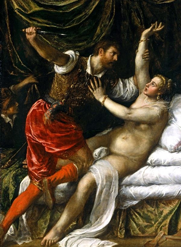 ▲ Tarquin and Lucretia, by Titian 1571 / 이 그림을 그린 화가는 Tiziano Vecellio(이탈리아, 1988/90-1576), 그는 처음부터 화가로서 매우 성공적이었고 많은 후원을 받았으며 많은 그림 의뢰를 받았다. 이 작품은 루크레티아가 강간당하는 장면이다. 정숙한 여인이었다고 알려져 있는데 루크레티아를 알몸으로 그린 것이 이해되지 않는 부분이다. 작품을 통해 당시 여성에 대한 시선이나 기대, 그려지는 대상으로서 애로틱함을 추구하였다는 것을 알 수 있다