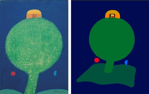 ▲ 장욱진 작가의 작품(좌), 수업 예시 작품(우) / 사진: 양주시립장욱진미술관 전시회 홈페이지, 정혜련 제공