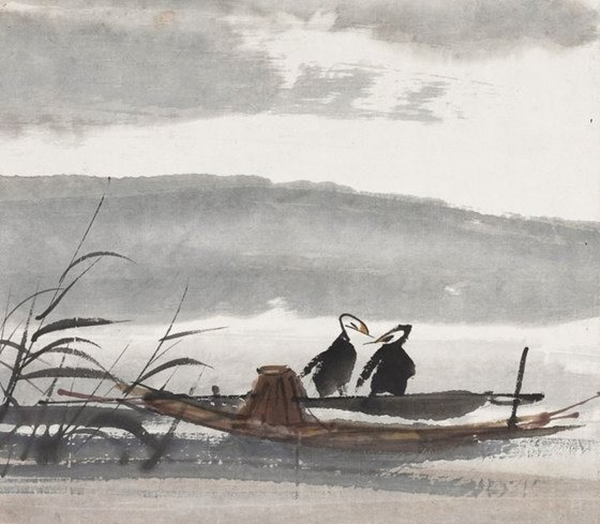 ▲ 린펑몐 ‘물수리와 작은 배’, 1961, 종이에 먹, 색, 31x34.5㎝, 중국미술관 소장/ 사진: 국립현대미술관 제공&nbsp;