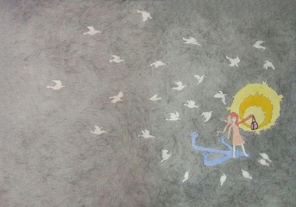 ▲ 대략 8년 전에 그린 그림. 등불을 밝힌 채 홀로 어둠 속을 나아가는 나 자신에 대한 이미지는 이미 오래 전부터 내 안에 있었던 모양이다 / 사진: 정혜원 제공