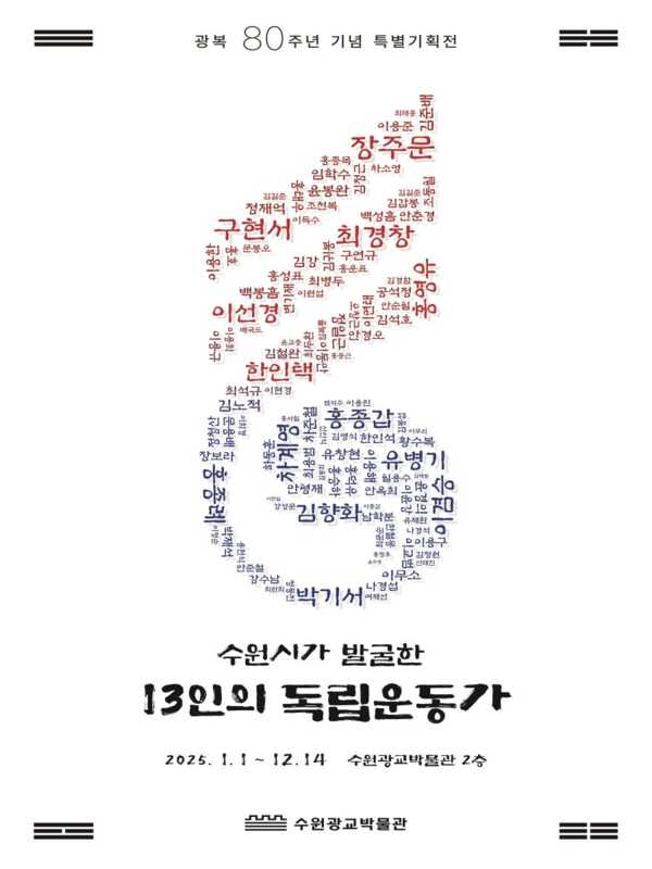 ▲ 수원광교박물관, 광복 80주년 기념 특별전 '수원시가 발굴한 13인의 독립운동가'&nbsp;