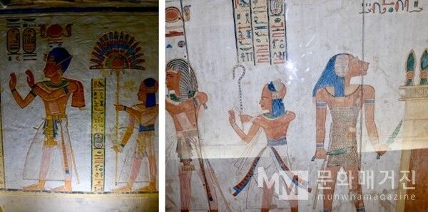 ▲ 카아엠와셋 왕자의 무덤(Kha-m-Waset, QV44). 그는 람세스 3세의 아들로, 룩소르 서안의 왕비의 계곡에 묻혔다. 무덤 안에는 사후 세계로 인도받는 왕자의 여정과 신들의 축복 장면이 정교하게 그려져 있다. 그는 '프타 신의 제사장'으로 알려진 왕자이자 학식 높은 인물이었다 / 사진: 한민광 제공