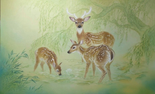 ▲ 동화백의 화실_이예지, 고요 속에 머무는 생의 숨결, 장지에 채색, 145.5x89.4, 2025 / 사진: 갤러리은 제공&nbsp;