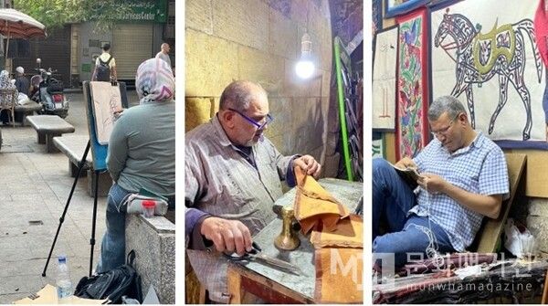 ▲ 카이로 거리 곳곳에는 여전히 손으로 예술을 빚는 사람들이 있다. 그들은 붓과 가위, 실 한 올로 세상과 대화하며 하루의 삶을 한 폭의 그림처럼 엮어낸다. 그들의 작업은 생계이자 동시에 예술이며, 도시의 숨결 그 자체다 / 사진: 한민광 제공