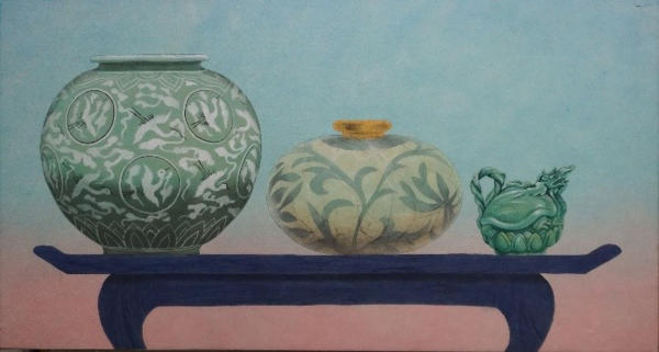 ▲ 동화백의 화실_박진희, balance-1, 장지에채색, 35.0x65.0, 2025 / 사진: 갤러리은 제공&nbsp;