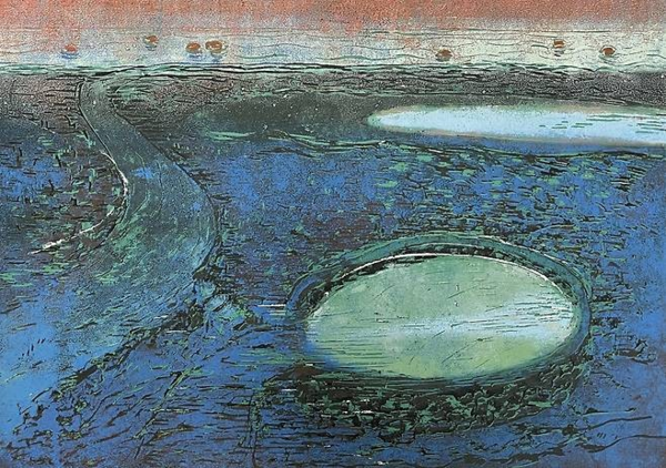 ▲ 홍진숙, 제주동쪽-바당길 소멸, 목판 / 사진: 에뜨왈 제공&nbsp;