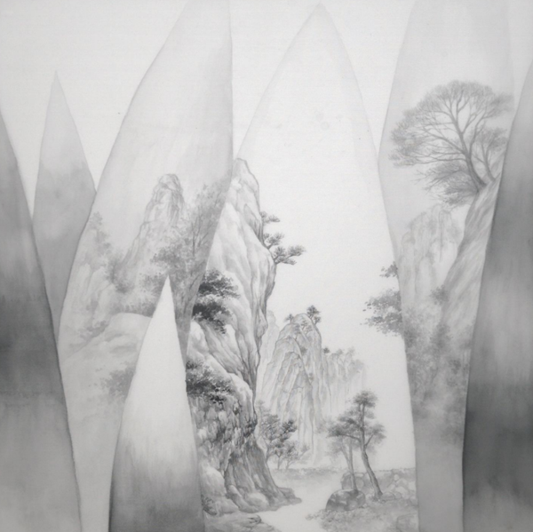 ▲ 유지수, 가시-쉼, 비단에 수묵, 41.7x41.7, 2024