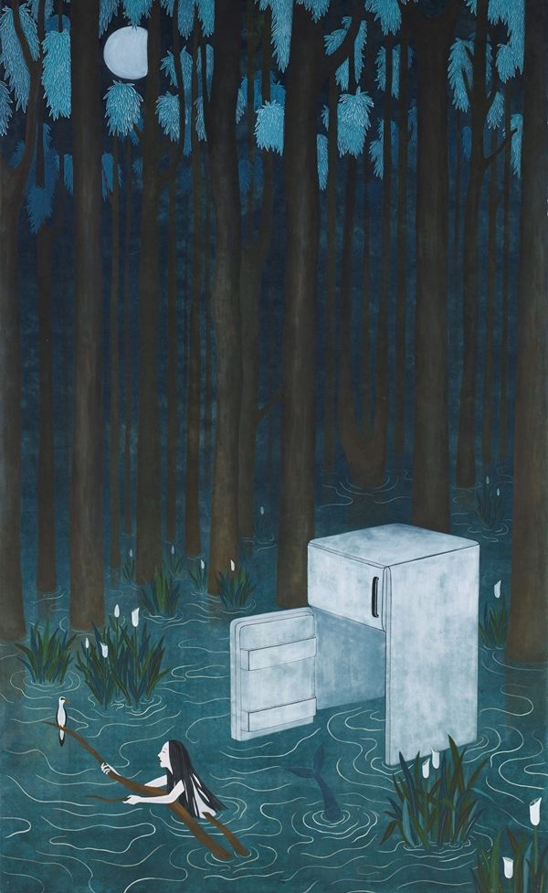 ▲ 기나긴 밤의 끄트머리(The edge of the long long night), 2018, 장지에 채색, 180×110