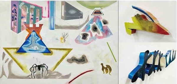 ▲ 박무아, 어디에도 정착하지 못하지만 어디서든 의미를 만들어내는, 2025, Oil and ashes on canvas, 260×180cm_그림조각(Painted Fragments), 2025, 3D prints and mixed media, Variable demensions / 사진: 대구예술대학교 제공