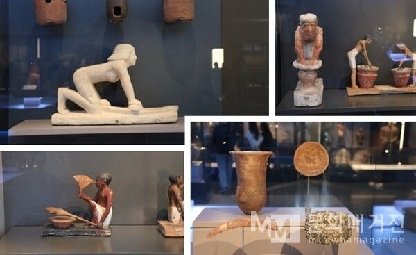 ▲ 밀을 빻거나 사냥 도구를 든 인물 등 고대 이집트 사회의 다양한 직업과 일상생활을 묘사한 작은 채색 조각상들 / 사진: 한민광 제공