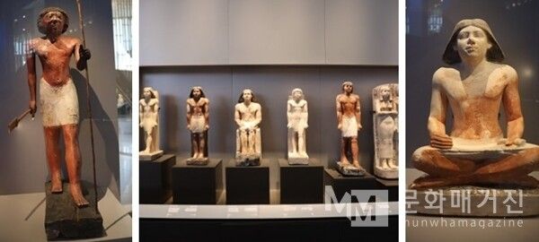 ▲ 고대 이집트의 다양한 직업과 사회 계층을 대표하면서 사실적인 채색과 정형화된 자세가 특징인 인물상들 / 사진: 한민광 제공
