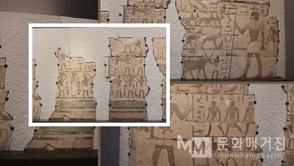 ▲ 농사, 사냥 등 고대 이집트의 일상생활 장면과 인물들이 새겨진 석회암 부조 파편들 / 사진: 한민광 제공