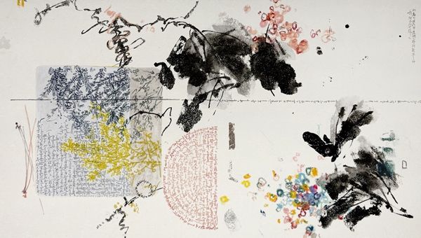 ▲ 창에 낯을 내어1, 19x33.3cm, 순지에 수묵채색 및 은박, 2025, 유정