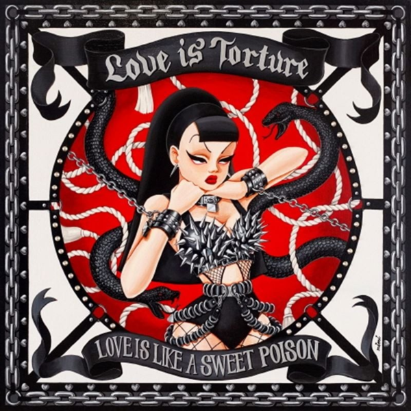 ▲ 미미, Love is Torture, 2025, 캔버스에 아크릴릭, 혼합재료, 72.7x72.7cm / 사진: 전시기획사 고운 제공