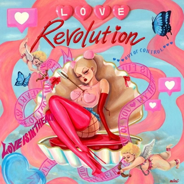 ▲ 미미, Love Revolution, 2025, 캔버스에 아크릴릭, 혼합재료, 92x73cm / 사진: 전시기획사 고운 제공