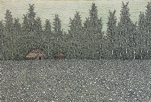 ▲ 정지용, 사유의 숲 30, 2025 , 한지에 수묵채색, 아크릴, 51×75cm / 사진:&nbsp; 갤러리한결 제공&nbsp; &nbsp;