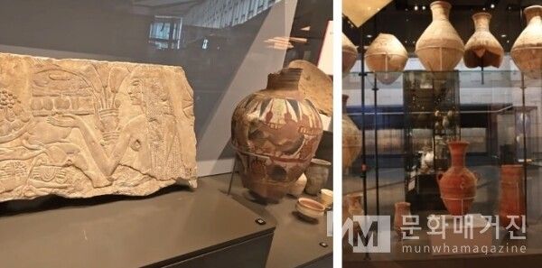 ▲ 음식을 정성껏 나르는 여인의 벽화와 맥주를 담았던 커다란 항아리들은 당시 사람들의 생존과 직결된 가장 기본적이고도 핵심적인 식문화를 상징적으로 보여준다 / 사진: 한민광 제공