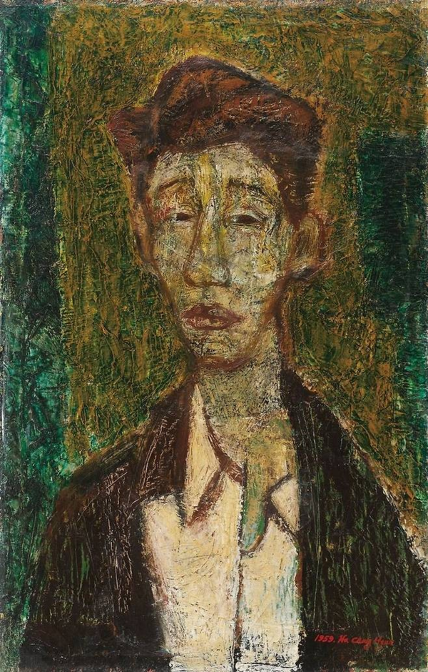 ▲ 하종현, 자화상, 1959, 캔버스에 유채, 63x40cm / 사진: 아트선재센터 제공&nbsp;