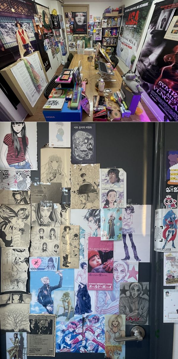 ▲ 좋아하는 것들을 다닥다닥 붙여 놓은 벼내림의 작업실 풍경 / 사진: 벼내림 제공